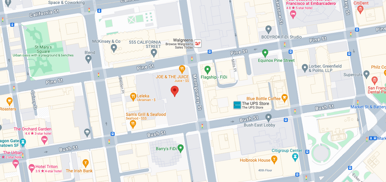 Google Map of One Bush Street Suite 650 San Francisco, CA 94104